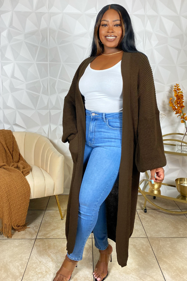 Keeping Cozy Long Line Oversized Cardigan (Brown)