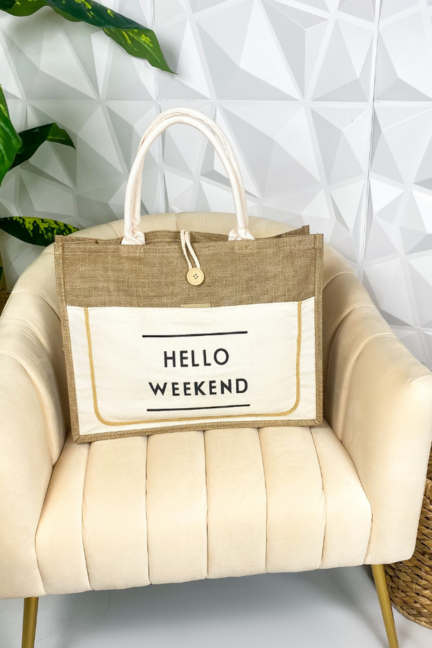 Hello Weekend Oversized Tote (white)